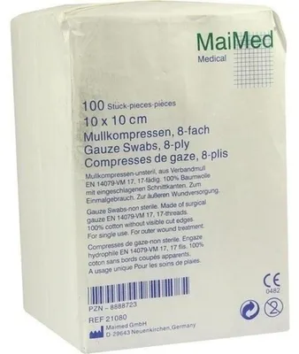 Immagine prodotto di MaiMed MK compresse di garza, non sterili, a 8 pieghe, 10x10cm, 100 pz
