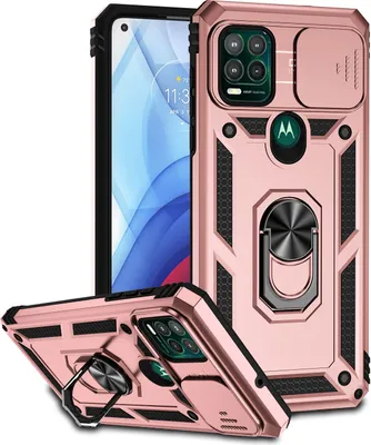 Produktbild von Moto G Stylus 5G Hülle mit Schiebe Kamera Schutz und Ringhalter Ständer Robust Rüstung Schutzhülle für Motorola Moto G Stylus 5G Rosa