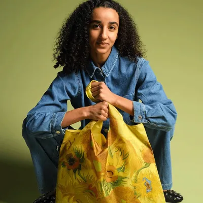 Image de Sac réutilisable LOQI, motif : Tournesols de Vincent van Gogh, fabriqué à partir de matériaux recyclés