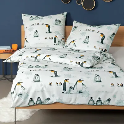 Produktbild von Janine Feinbiber Pinguin Bettwäsche Davos 65103 eisblau 155x220 cm + 80x80 cm