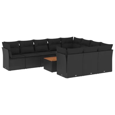 Produktbild von vidaXL 11-tlg. Garten-Sofagarnitur mit Kissen Schwarz Poly Rattan
