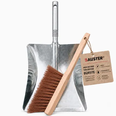 Produktbild von BAUSTER® Kokos Kehrgarnitur mit Holzbesen und Metallschaufel Naturborsten Besen Schaufel, KI-generiertes Bild