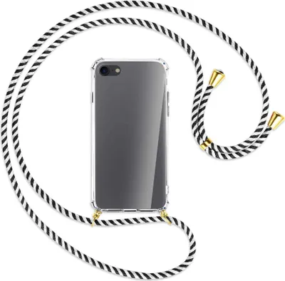 Produktbild von Handykette Backcover-Schutzhülle mit Band (Metall goldfarben) für Apple iPhone 7, iPhone 8 - schwarz/weiß gestreift