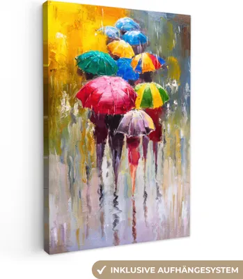 Zdjęcie produktu dla MuchoWow® - Obraz na płótnie - Malarstwo - Parasol - Olej, obraz na ścianę, dekoracja ścienna obrazy do salonu, 60x90cm