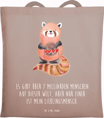 Produktbild von Mr. & Mrs. Panda Einkaufstasche Roter Panda - Braun Pastell - Geschenk, totebag, Jutebeutel, Liebe, Tasche, Liebling, Rot, Stoffbeutel, Tragetasche, Lustige Sprüche, Herz