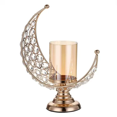 Produktbild von Kerzenhalter Mondform Kristall Glas Metall Golden 18x8,5x22cm