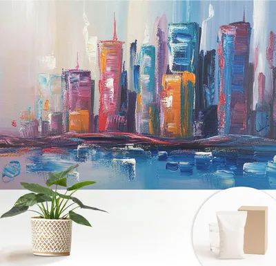 Produktbild von Fototapete  - 152x104 cm - Tapete - Wandtapete - Wandbilder  - Dekofolie - Tapete Folie - Wand - Dekoration - Wohnzimmer - Farbenfrohe Stadt
