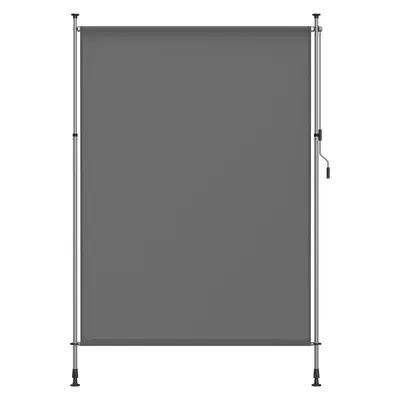 A gray roller blind with a silver frame and crank on a white background.