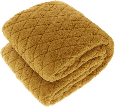 Imagen del producto de Unyqoos® Ezra: Manta de forro polar de poliéster, diseño escocés, 150 x 200 cm, color amarillo suave