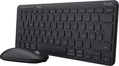 Produktbild von Trust Lyra Bluetooth Tastatur Maus Set Kabellos, QWERTZ-Layout, 84% Recyclingkunststoff, Wiederaufladbare Multi-Device Funktastatur mit Maus für PC, Laptop, Mac, iPad, Android, iOS – Schwarz