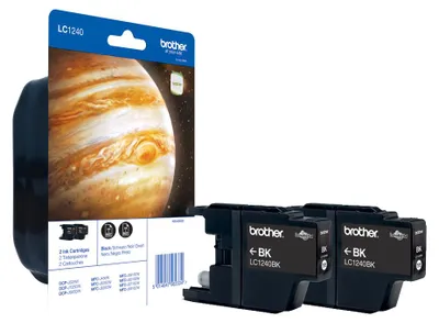 Zdjęcie produktu dla Brother LC1240BKBP2DR, Czarny, Tusz na bazie pigmentu, 1 szt., 600 stron(y), Bliźniaczy pakiet