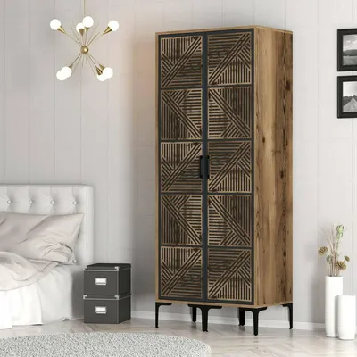 Image de Acate - Armoire 2 Portes, 80x201h cm Noyer Brun, Porte-manteaux