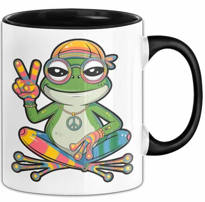 Produktbild von Hippie Frosch Tasse Geschenk Lustige Geschenkidee Spruch (Schwarz)