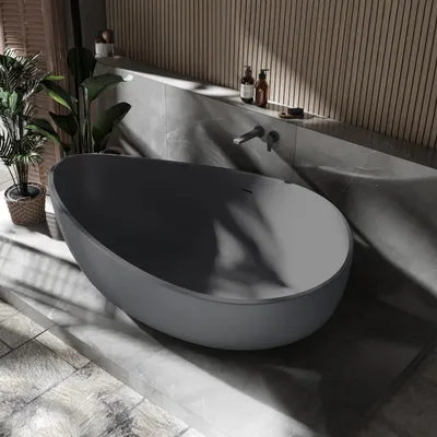 Produktbild von Freistehende Badewanne WAVE STONE - Mineralguss - Grau, matt - 180 x 110 x 62 cm