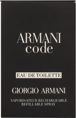A black box with white text for Armani Code Eau de Toilette.