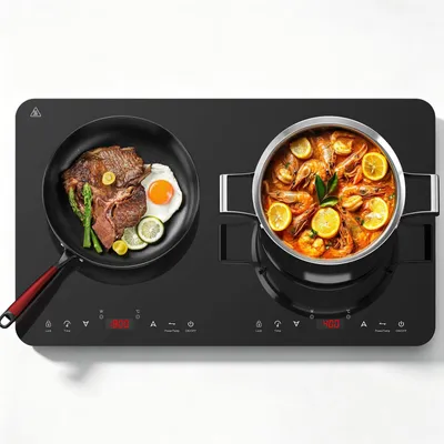 Induktionskochplatte 2 Platten, 3500 W, Timer, Touch-Bedienung