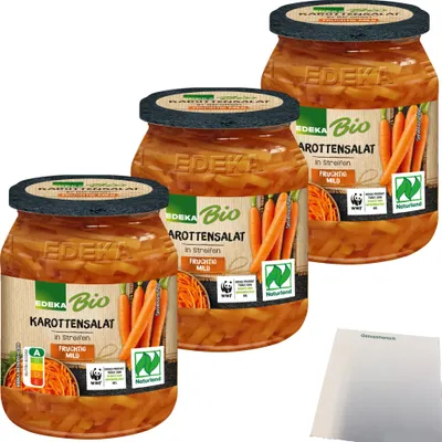 Produktbild von Edeka Karottensalat in Streifen geschnitten mit Meersalz fruchtig Mild 3er Pack (3x330g Glas) + usy Block
