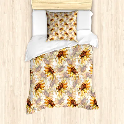Produktbild von ABAKUHAUS Gelbe Blume Mantele, Sunflower Blossom, Milbensicher Allergiker geeignet mit Kissenbezügen, 135 cm x 200 cm - 80 x 80 cm, Yellow Marigold