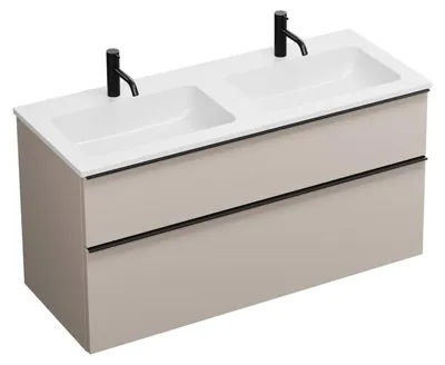 Obrázok produktu pre burgbad Eqio minerálne liate dvojité umývadlo vrátane toaletnej skrinky s 2 zásuvkami, šírka 1220 mm, SHCD122F6583C0001G0252