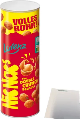 Produktbild von Lorenz NicNacs Volles Rohr Erdnüsse in knuspriger Teighülle double Crunch (333g Dose) + usy Block