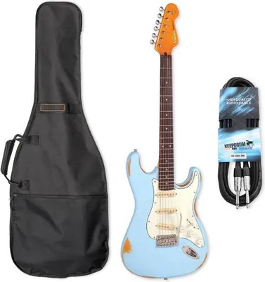 Immagine prodotto di Chitarra elettrica vintage V6MRLB Icon Distressed Blue con custodia e cavo