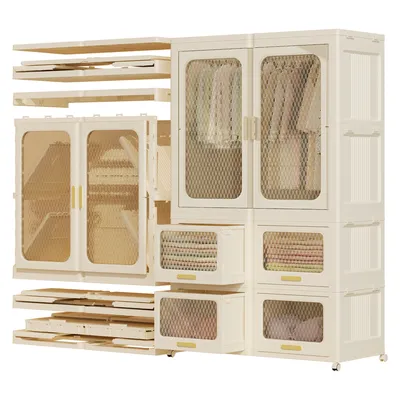 Produktbild von Heikoeco® Kleiderschrank weiss, stapelbarer Garderobenschrank aus hochwertigem Kunststoff mit Schubladen (1 Stange+ 4 Schublade)92x55x184,5cm