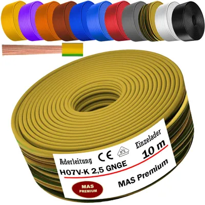 Obrázok produktu pre 10 m Žilový kábel H07 V-K GNGE 1x2,5 mm² Zelená/žltá Jednožilový flexibilný