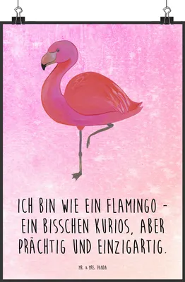 Produktbild von Mr. & Mrs. Panda Bild Flamingo Classic DIN A2 - Aquarell Pink - Geschenk, Freundin, Posterdruck, Spruch, drucke, Prächtig, Ich, Selbstliebe, wanddeko, Plakat, Kunstdruck