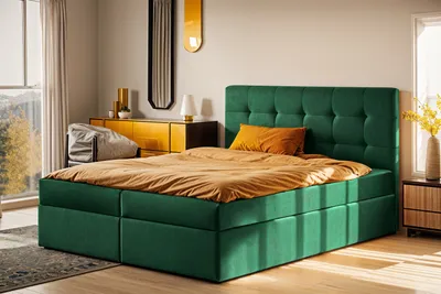 Produktbild von Kaiser Möbel Boxspringbett mit matratze und bettkasten, Schlafbett LUDANO stoff Noel Grün 140x200 cm H2-Pocket