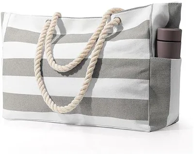 Image de Grand sac de plage à fermeture éclair - Sac de voyage imperméable et anti-sable - Grand format - Sac fourre-tout - Sac de plage imperméable - Compartiment central avec fermeture éclair - Sac de plage imperméable et anti-sable - Grand sac de voyage - Sac de voyage oversize à motif pour filles