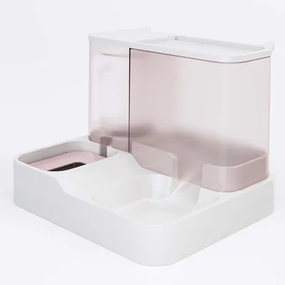 Imagen del producto de Dispensador y bebedero para gatos 2 en 1, eficiente y práctico, color rosa