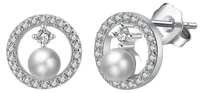 Produktbild von Suzan Gold® 925 Silber Perlen Ohrringe für Damen mit Zirkonia Kreis | Eleganter, wasserfester schmuck LunaPearl aus echtem Silber mit Süßwasserperle | & hautfreundlich | Geschenk für Frauen