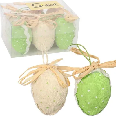 Zdjęcie produktu dla Zestaw 6 Zielono-Białych Jajek w Kropki - Ozdoby Wielkanocne 6 cm