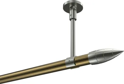 Produktbild von Interdeco Gardinenstange / Vorhangstange Messing Antik / Edelstahl-Optik, Typ Sonette Samanto (Rillenpatrone) ohne Ringe, Deckenmontage, 20 mm Ø 1-läufig, 280 cm