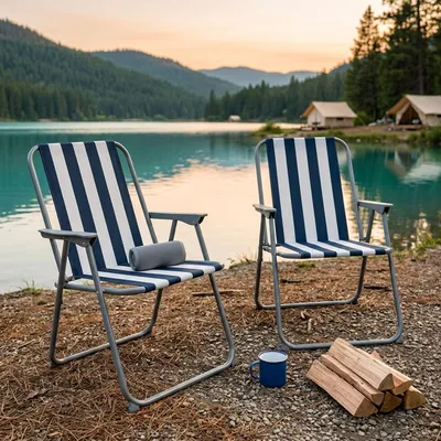 Produktbild von 2er-Set Campingstuhl blau/weiss - klappbar, robust & platzsparend für Camping, Outdoor, Festivals, Strand & Picknick - Stahlrohrgestell, 600D Polyeste