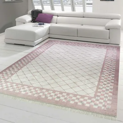 Produktbild von Teppich design Wohnzimmerteppich modern waschbar in rosa Größe - 80 x 300 cm