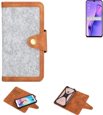 Produktbild von K-S-Trade Handyhülle kompatibel mit Oppo A31 Schutzhülle Filz-Hülle Kunst-Leder hellgrau braun (1x)