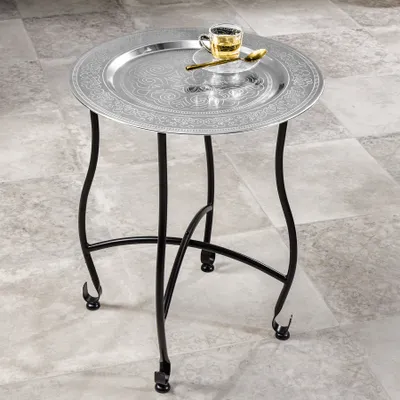 Produktbild von riess-ambiente Runder Beistelltisch MARRAKESCH 50cm silber Teetisch abnehmbares Tablett klappbar