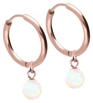 Produktbild von Chirurgenstahl Ohrclicker Creolen SYNTHETISCHER OPAL Farbe: RoséGold + Opal: Weiß Innendurchmesser: 12 mm