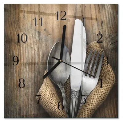 Produktbild von Tulup Glasuhr Wanduhr Küchenuhr Echt-Glas 30x30 cm Modern Dekorativ Geräuschlos Schwarzen Zeigern - Besteck
