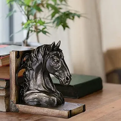 Produktbild von Dekorative Buchstütze Im Vintage Stil mit Pferdekopfstatue für Wohnzimmer