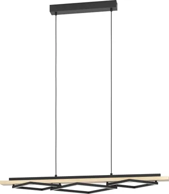 Obrázek produktu pro EGLO LED závěsné svítidlo Boyal, závěsné svítidlo nad jídelní stůl, 3 žárovky, závěsné svítidlo z světlého dřeva a černého kovu, lampa nad jídelní stůl, teplá bílá barva světla
