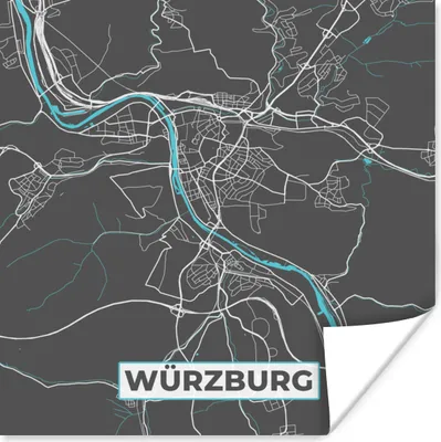 Produktbild von MuchoWow® Poster Blau - Deutschland - Karte - Stadtplan - Würzburg 100x100 cm - Babyzimmer