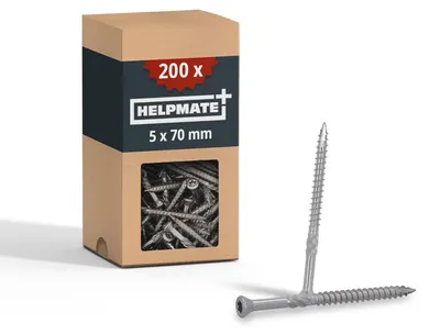 Produktbild von HELPMATE - Terrassenschrauben Edelstahl A2 Rostfrei - Dielenschrauben + 2 T25 Bits - Terrassendielen Schrauben für Außenbereich (Terrassenbau, Gartenhäuser, Bauholzkonstruktionen etc.)
