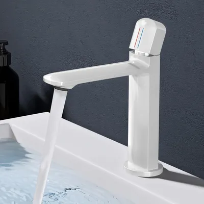 Image de doporro Mitigeur Robinet de Lavabo Salle de Bain en Laiton Blanc Monocommande Eau Chaude ou Froid 20,9 cm WAO-1190