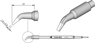 Produktbild von JBC Lötspitze Serie C245 Meißelform, C245963/1,8 x 0,8 mm, gebogen C245963