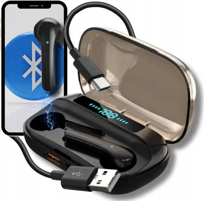 Zdjęcie produktu dla OMNA | Bezprzewodowe słuchawki douszne S - Czarne - Sterowanie dotykowe - Sportowe i funkcja Powerbank