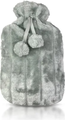 Produktbild von Wärmflasche 2.0L mit Deckel und Kuschelweichem Fellbezug, Kängurutasche - Auslaufsicher, Bettflasche mit weichem Abnehmbarem Bezug,(Geschenk hellgrau)