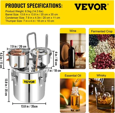 Obrázek produktu pro Destilační přístroj na alkohol, robustní konstrukce, univerzální sadu na destilaci, 30 l