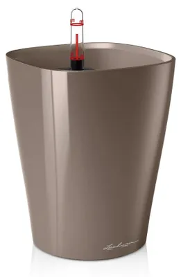 Productafbeelding van LECHUZA plantpot DELTINI Premium, taupe, hoogglans | Tafelplantpot met irrigatiesysteem | Hoogglans afwerking | 15 x 15 x 19 cm | 14904